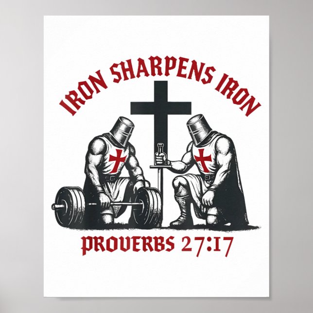Poster Iron Sharpens Iron Bible Scripture Christian Gym W (Frente)