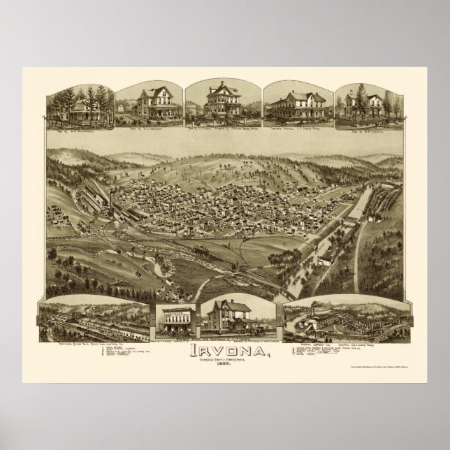 Pôster Irvona, Pa Mapa Panorâmico - 1895 (Frente)