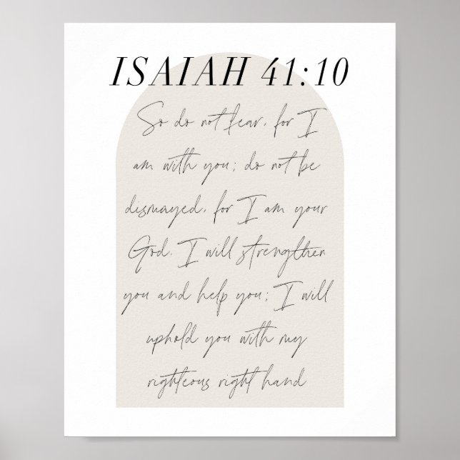 Poster Isaiah 41:10 Manuscrito Mínimo do Arco Beige Boho (Frente)