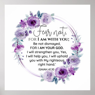 Poster Isaiah 41:10 Medo não Escritura Floral Roxa