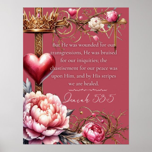 Poster Isaiah 53:5 Escritura de Cura | Aquarela Rosa (Frente)
