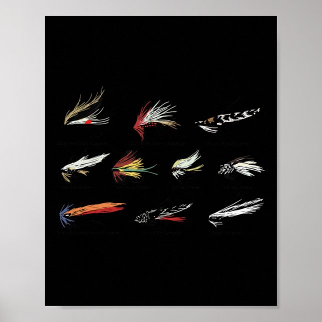 Poster Isca Artificial Antiga Para Pesca Com Mosca Em Cor (Frente)