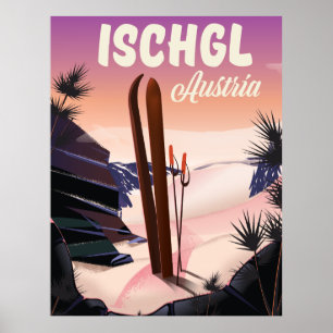 Poster Ischgl Austria vintage ski poster.