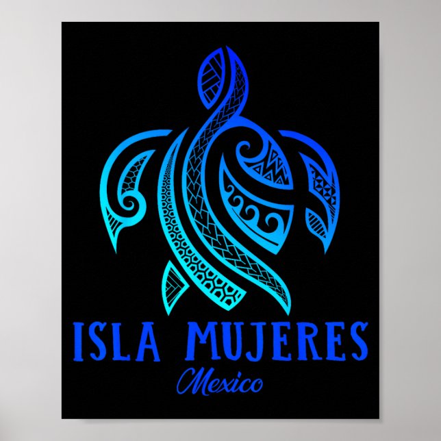 Poster Isla Mujeres Mexico Sea Turtle Tie Dye Hibiscus Va (Frente)