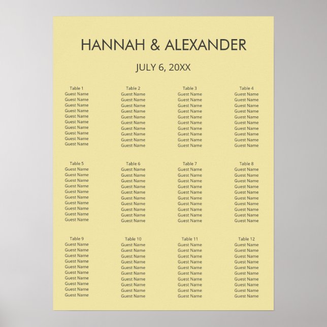 Poster Island Citrus Yellow Wedding Seating Chart (Frente)