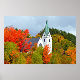 Pôster Island Pond, Vermont, Igreja, Outono