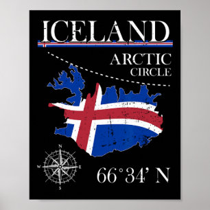 Poster Islândia - Círculo Polar - Bandeira Islandesa Pola