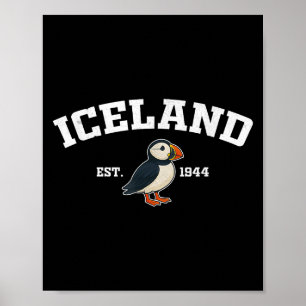 Poster Islândia Puffin Vintage Souvenir Islandês