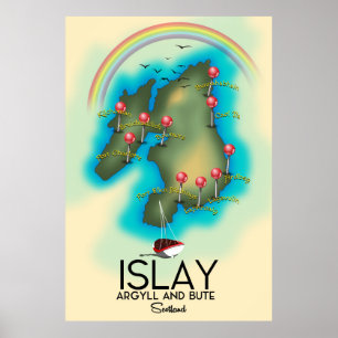 Poster Islay, Inner Hebrides , scotland map viagem art