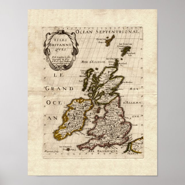 Poster Isles Britaniques - 1700 Nicolas Fils Sanson Map (Frente)