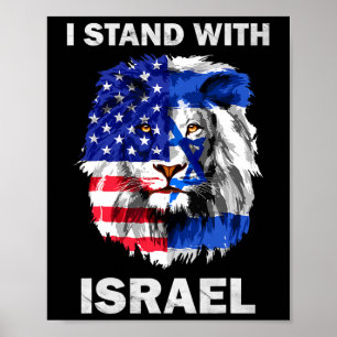 Poster Israel e bandeira dos EUA Leão Eu apoio Israel