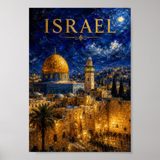 Poster Israel: Night Glow Jerusalem Art Souvenir