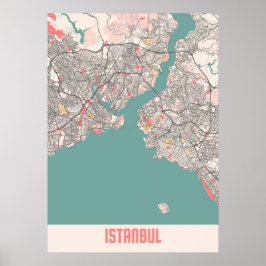 Poster Istambul - Mapa da Cidade do Chalk na Turquia
