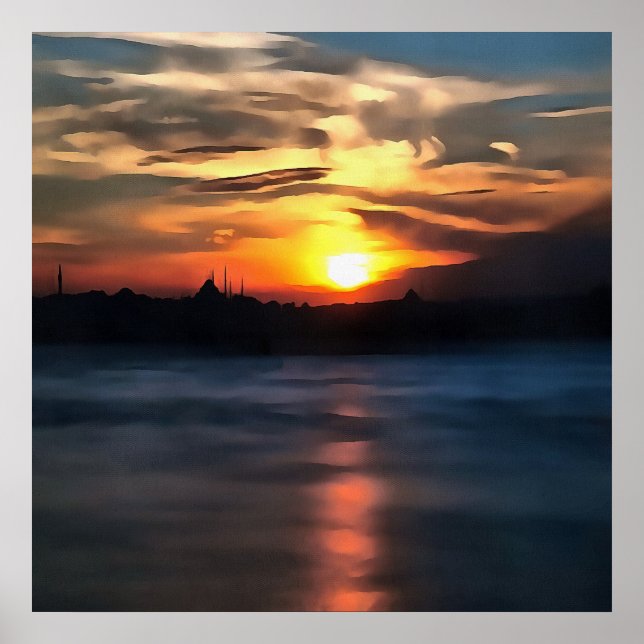 Pôster Istambul Skyline Contra Belo Sol (Frente)