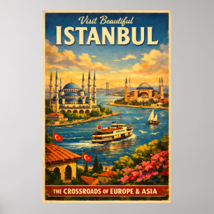 Poster Istambul Turquia - Cartaz de Viagem Antigo