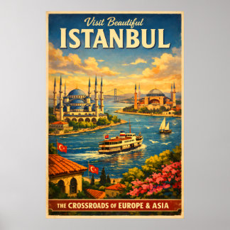 Poster Istambul Turquia - Cartaz de Viagem Antigo