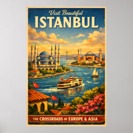 Poster Istambul Turquia - Cartaz de Viagem Vintage