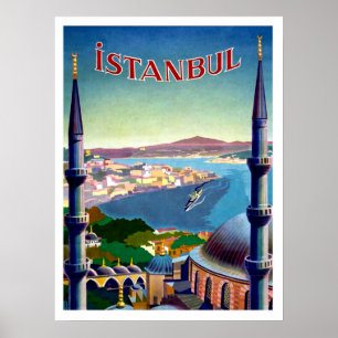 Poster Istambul, Turquia, opinião do panorama na costa