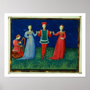 Pôster It 973 f.21v A Gentleman dancing with two Ladies,