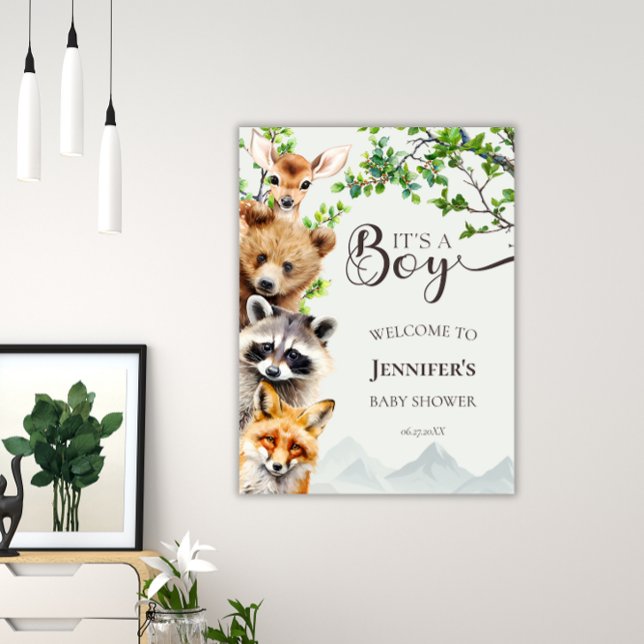Poster It’s a Boy Woodland Wildlife Baby Shower Welcome (Criador carregado)