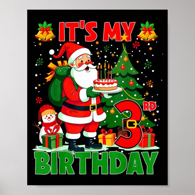 Poster It’s My 3rd Birthday Santa Christmas Outfit 3 Year (Frente)