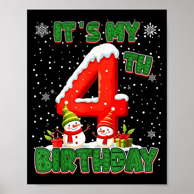 Poster It’s My 4th Birthday Christmas Snowman 4 Year Old  (Frente)