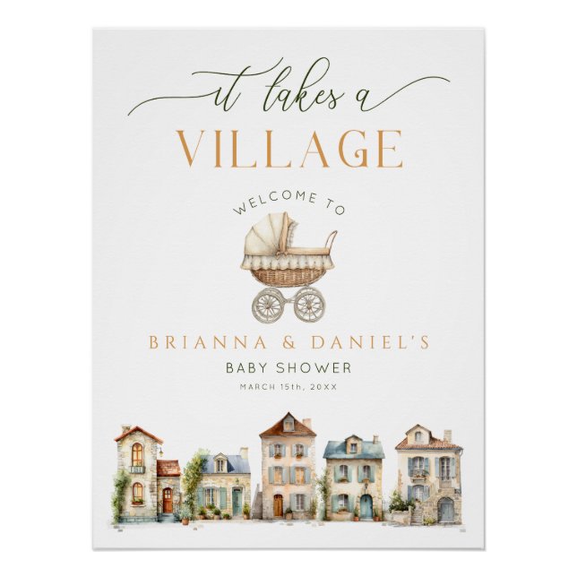 Pôster It Takes a Village Baby Shower Welcome Poster (Frente)