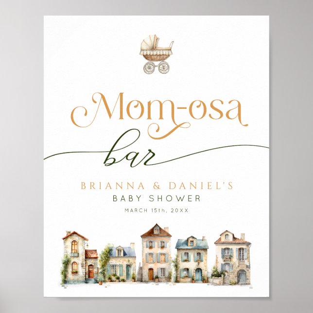 Poster It Takes a Village Mom-osa Bar Baby Shower Sign (Frente)