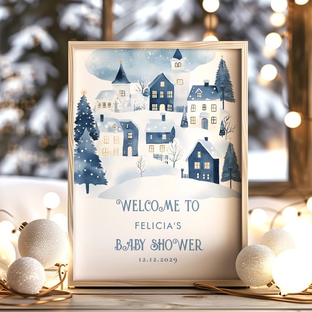 Poster It takes a village Snow Baby Shower Welcome (Criador carregado)
