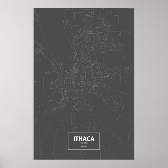 Pôster Ítaca, Nova York (branco no preto) (Frente)