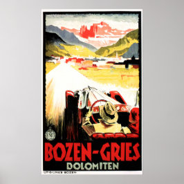 Poster Itália BOZEN GRIES DOLOMITEN Carro vintage Racing