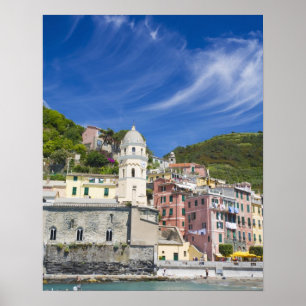 Poster Itália, Cinque Terre, Vernazza, Harbour e Igreja