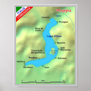 Poster Itália - Lombardia - Lago Iseo - Mapa -