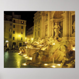 Poster Itália, Roma. Trevi Fountain à noite.