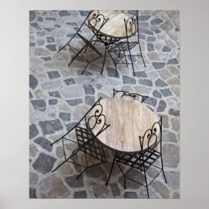 Poster Itália, Sardenha, Castelsardo. Mesas de café.