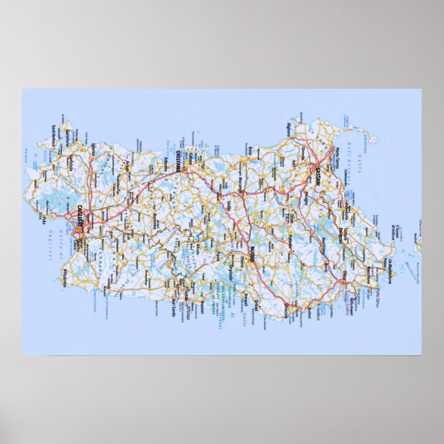 Poster Itália - Sardenha - Mapa da Sardenha - (Frente)