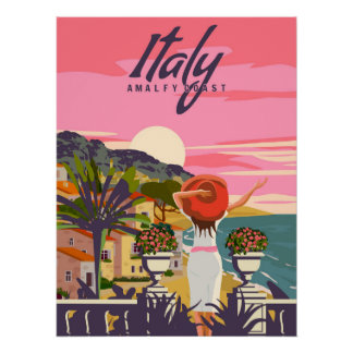 Pôster Itália, Senhora em férias, poster da costa de Rivi