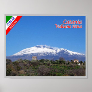 Poster Itália - Sicília - Catânia - Etna com neve -