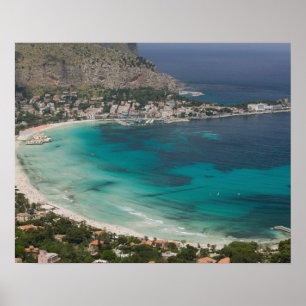 Pôster Itália, Sicília, Mondello, Vista da praia