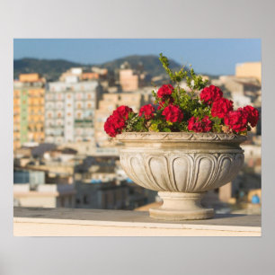 Pôster Itália, Sicília, Termini Imerese, View & Flowers
