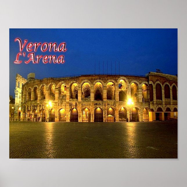 Poster Itália - Veneto - Verona - Arena à Noite - (Frente)