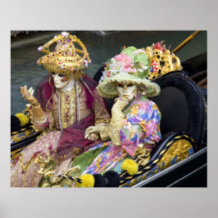 Poster Itália, Veneza. Casal vestido com fantasias para