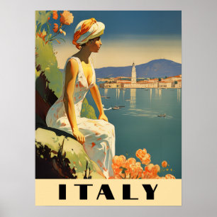 Poster Itália Viagem Romântica Mediterrâneo Vintage