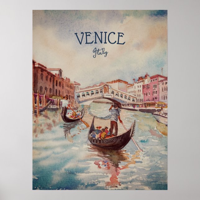 Poster Itália Viagem - Souvenir de aquarela VENICE (Frente)