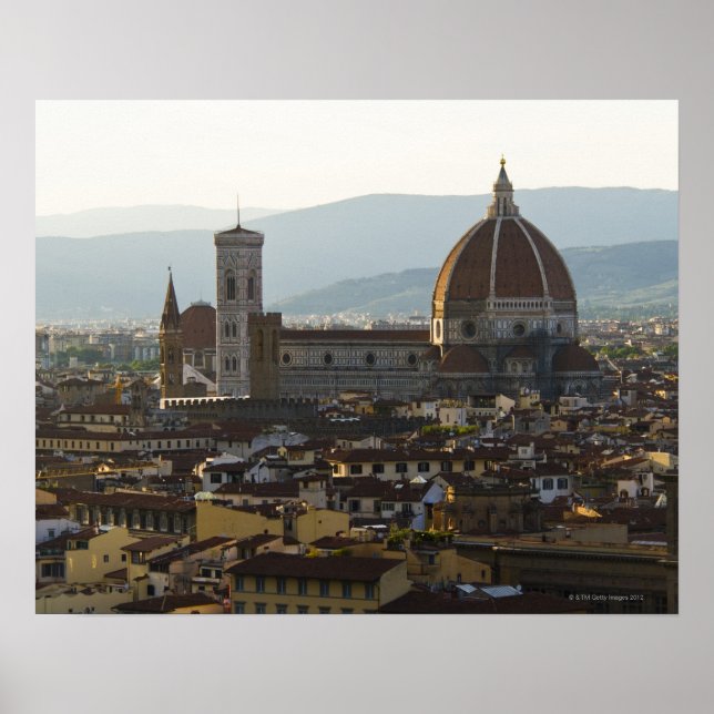 Poster Itália, Vista de Florença com Basilica di Papais n (Frente)