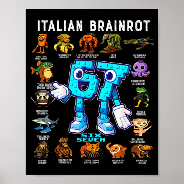 Poster Italian Brainrot Funny 67 Meme Birthday Decoration (Frente)