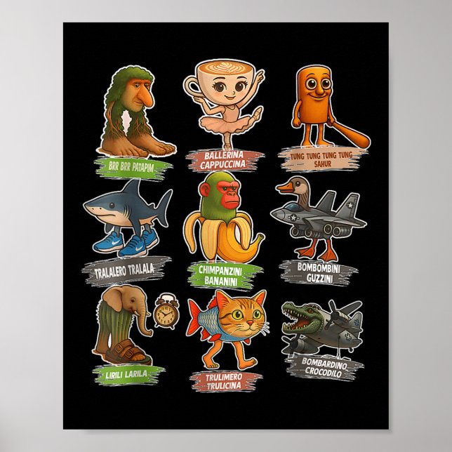 Poster Italian Brainrot Meme Funny All Brainrot Animals H (Frente)