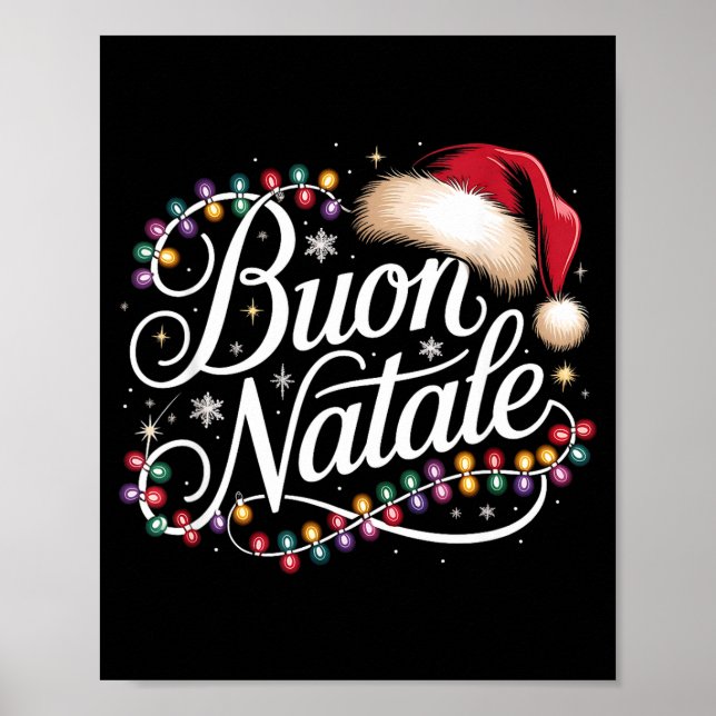Poster Italian Family Christmas Lights Red Santa Hat Buon (Frente)