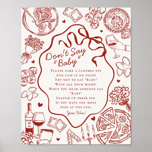 Poster Italian Pasta Baby Shower Dont Say Baby Game (Frente)