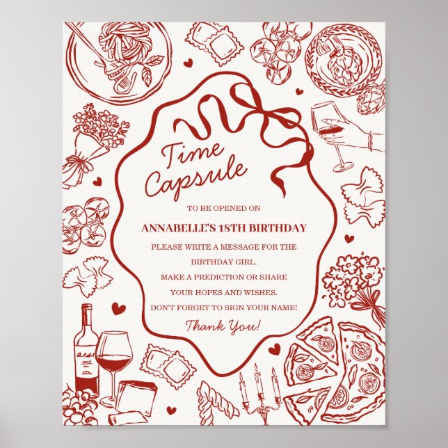 Poster Italian Pasta Baby Shower Time Capsule Game (Frente)